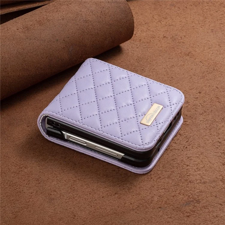 BINFEN COLOR Handyhülle für Samsung Galaxy Z Flip4 5G, geprägtes Rautenmuster, schützende Telefonhülle - Lila