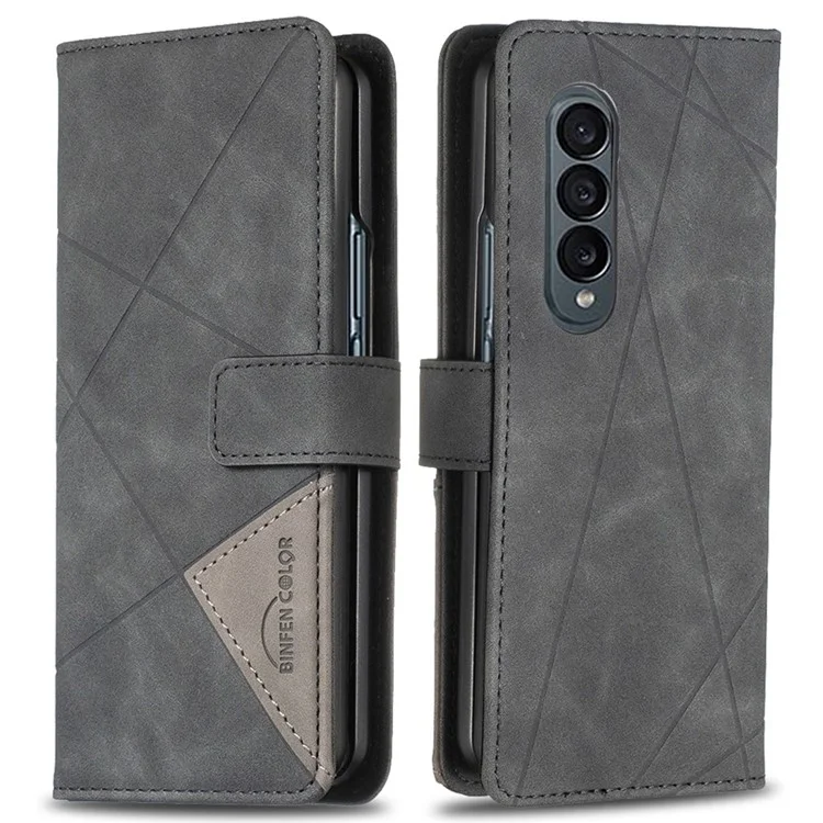 BINFEN COLOR Für Samsung Galaxy Z Fold4 5G Wallet Stand Handyhülle PU-Leder mit geprägtem geometrischem Muster Folio Flip Cover - Schwarz