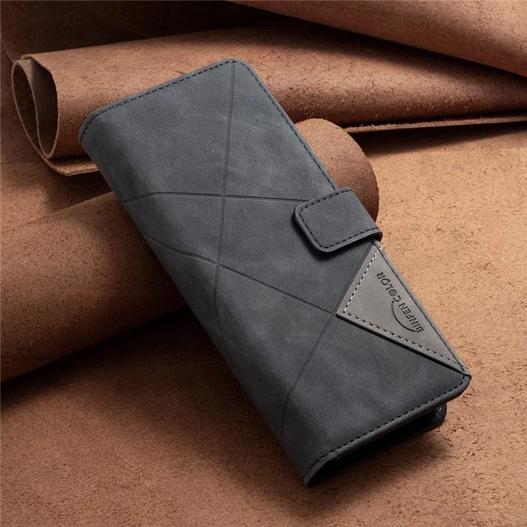 BINFEN COLOR Für Samsung Galaxy Z Fold4 5G Wallet Stand Handyhülle PU-Leder mit geprägtem geometrischem Muster Folio Flip Cover - Schwarz