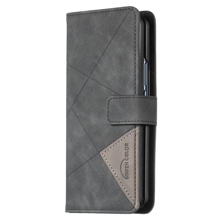BINFEN COLOR Für Samsung Galaxy Z Fold4 5G Wallet Stand Handyhülle PU-Leder mit geprägtem geometrischem Muster Folio Flip Cover - Schwarz