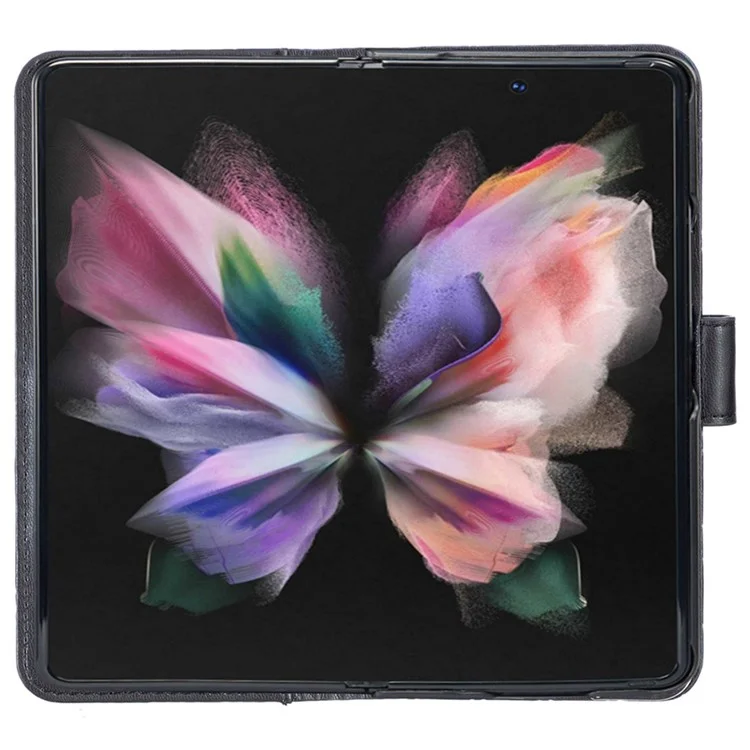 BINFEN COLOR Para Samsung Galaxy Z Fold4 5G Funda de Teléfono con Diseño Grabado de Rombo, Cubierta de Cartera de Cuero PU + PC con Soporte - Negro