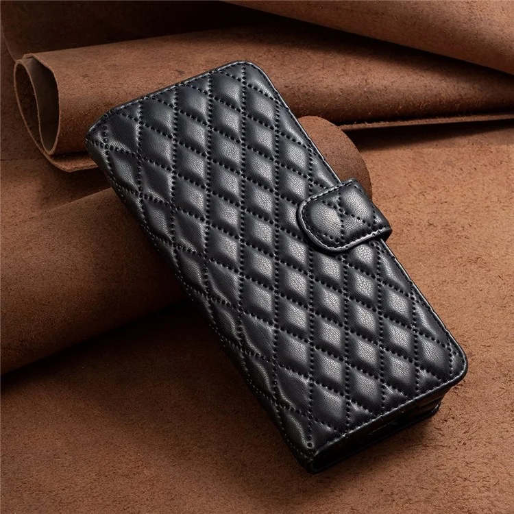 BINFEN COLOR Para Samsung Galaxy Z Fold4 5G Funda de Teléfono con Diseño Grabado de Rombo, Cubierta de Cartera de Cuero PU + PC con Soporte - Negro