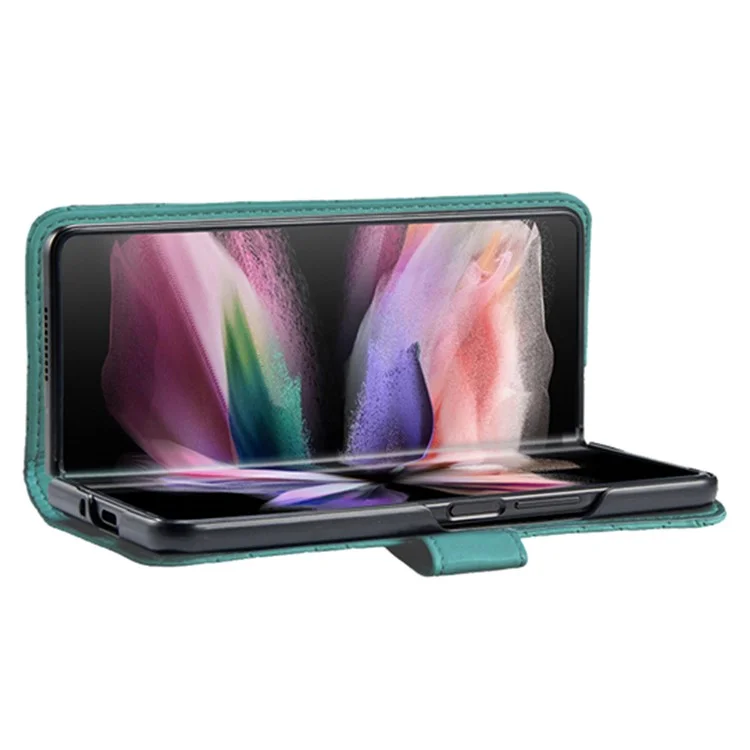 Cor do Binfen Para Samsung Galaxy Z Fold4 5G Rhombus Padrão de Rhombus Capa de Couro PU PU + PC Carteira - Verde