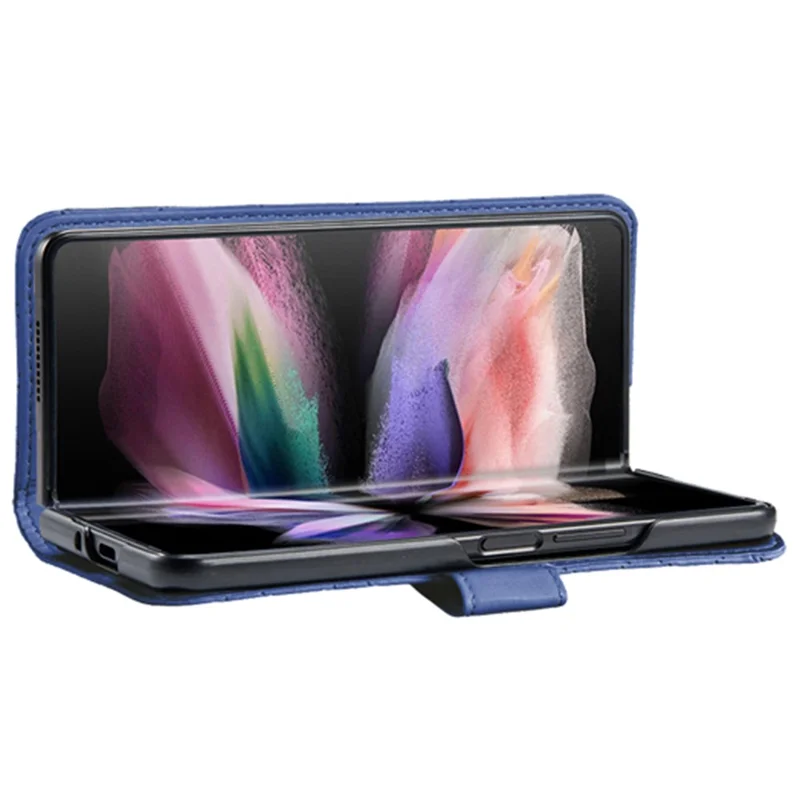 BINFEN COLOR For Samsung Galaxy Z Fold4 5G Imprinted Rhombus Pattern Phone Cover PU Leather + PC Wallet Stand Case - Blue