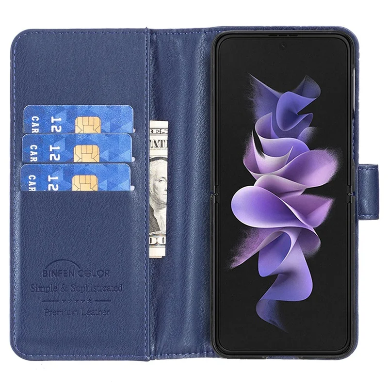 BINFEN COLOR For Samsung Galaxy Z Fold4 5G Imprinted Rhombus Pattern Phone Cover PU Leather + PC Wallet Stand Case - Blue