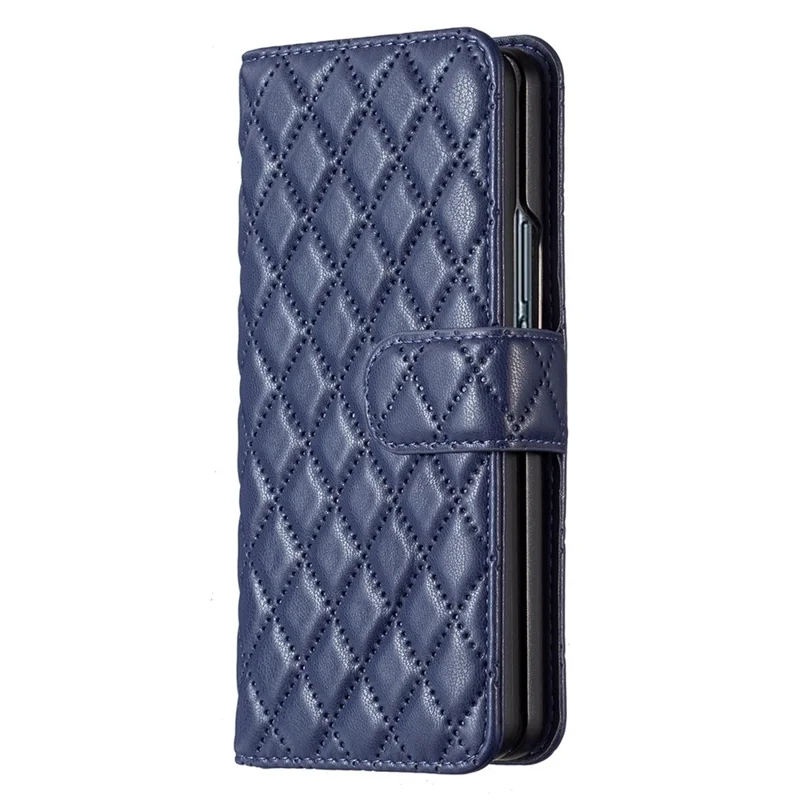BINFEN COLOR For Samsung Galaxy Z Fold4 5G Imprinted Rhombus Pattern Phone Cover PU Leather + PC Wallet Stand Case - Blue