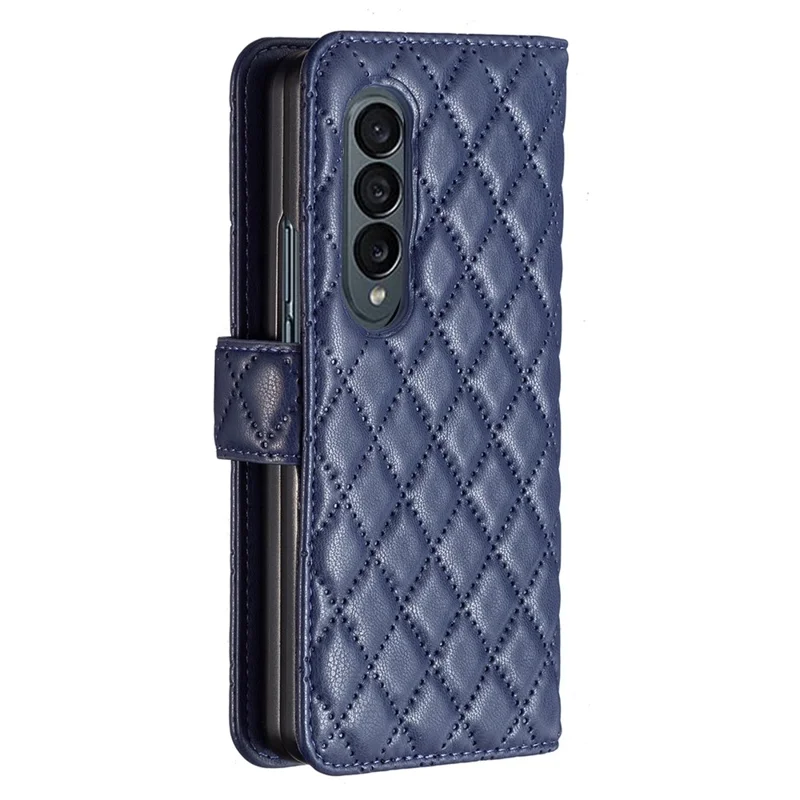 BINFEN COLOR For Samsung Galaxy Z Fold4 5G Imprinted Rhombus Pattern Phone Cover PU Leather + PC Wallet Stand Case - Blue