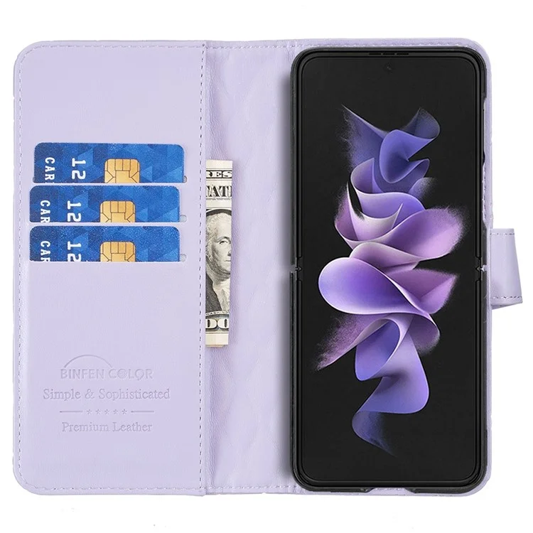 Cor do Binfen Para Samsung Galaxy Z Fold4 5G Rhombus Padrão de Rhombus Capa de Couro PU PU + PC Carteira - Roxo