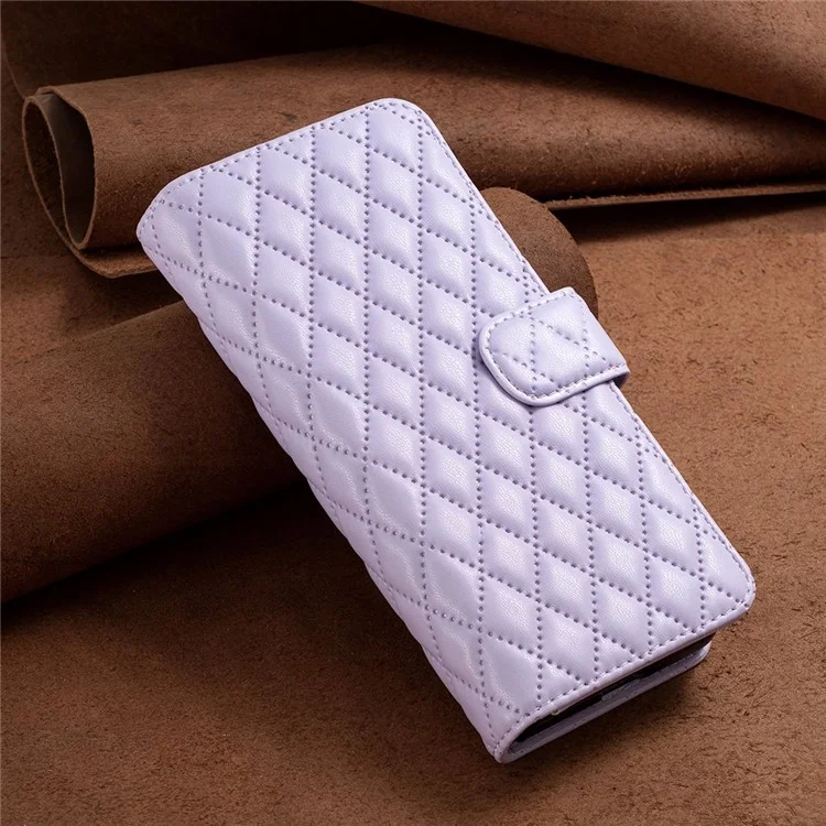 Cor do Binfen Para Samsung Galaxy Z Fold4 5G Rhombus Padrão de Rhombus Capa de Couro PU PU + PC Carteira - Roxo