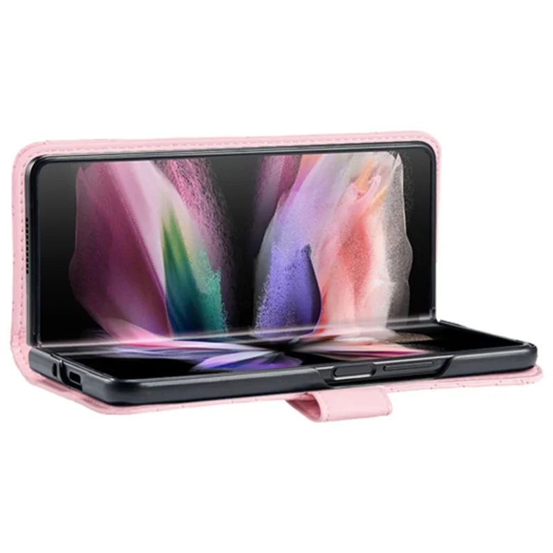 BINFEN COLOR For Samsung Galaxy Z Fold4 5G Imprinted Rhombus Pattern Phone Cover PU Leather + PC Wallet Stand Case - Pink