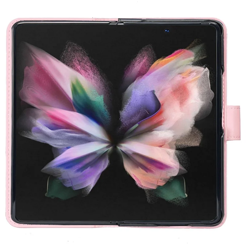 BINFEN COLOR For Samsung Galaxy Z Fold4 5G Imprinted Rhombus Pattern Phone Cover PU Leather + PC Wallet Stand Case - Pink