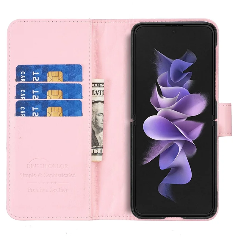 BINFEN COLOR For Samsung Galaxy Z Fold4 5G Imprinted Rhombus Pattern Phone Cover PU Leather + PC Wallet Stand Case - Pink