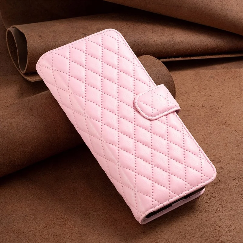 BINFEN COLOR For Samsung Galaxy Z Fold4 5G Imprinted Rhombus Pattern Phone Cover PU Leather + PC Wallet Stand Case - Pink