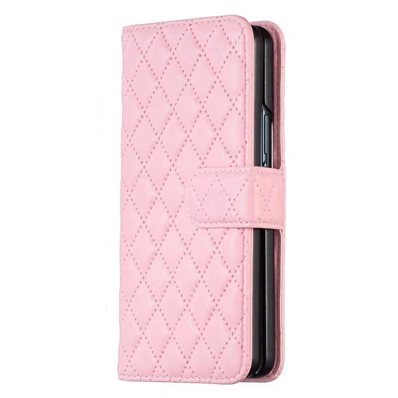 BINFEN COLOR For Samsung Galaxy Z Fold4 5G Imprinted Rhombus Pattern Phone Cover PU Leather + PC Wallet Stand Case - Pink