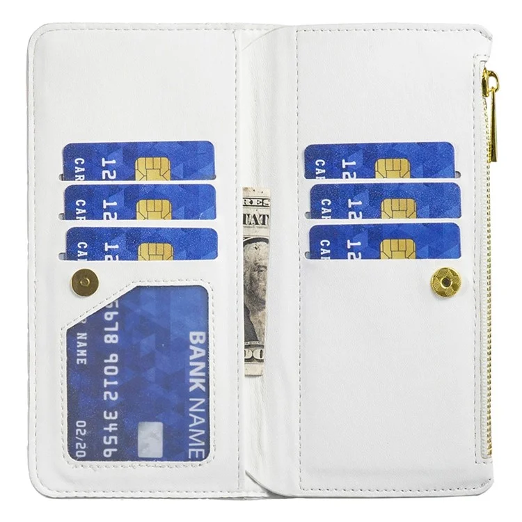 BINFEN COLOR para Samsung Galaxy Z Fold4 5G Funda de cuero con cremallera y soporte Diseño grabado en rombo Funda de cartera para teléfono - Blanco