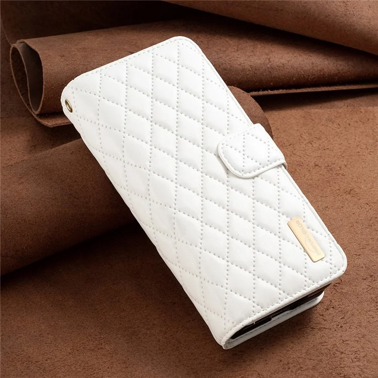 BINFEN COLOR para Samsung Galaxy Z Fold4 5G Funda de cuero con cremallera y soporte Diseño grabado en rombo Funda de cartera para teléfono - Blanco