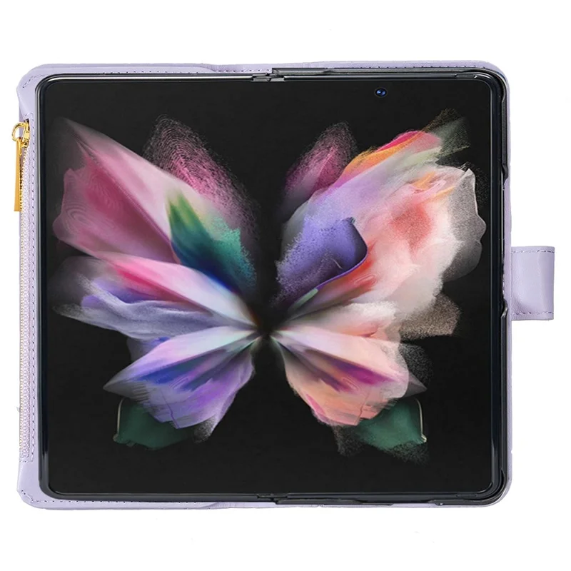 BINFEN COLOR For Samsung Galaxy Z Fold4 5G Zipper Pocket Stand Leather Case Rhombus Pattern Imprinted Phone Wallet Cover - Purple