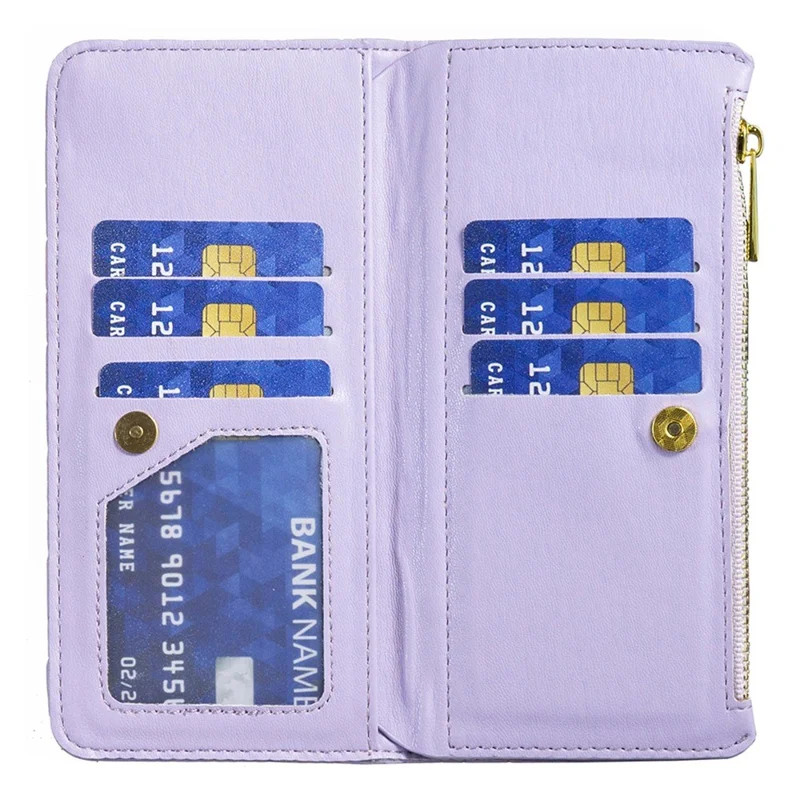 BINFEN COLOR For Samsung Galaxy Z Fold4 5G Zipper Pocket Stand Leather Case Rhombus Pattern Imprinted Phone Wallet Cover - Purple