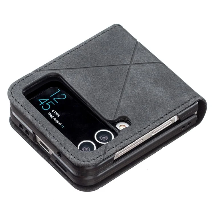BINFEN COLOR PU Leather Case for Samsung Galaxy Z Flip4 5G Geometric Imprinted Phone Cover - Black