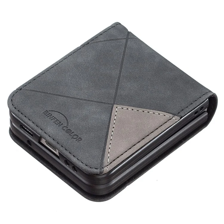 BINFEN COLOR PU Leather Case for Samsung Galaxy Z Flip4 5G Geometric Imprinted Phone Cover - Black