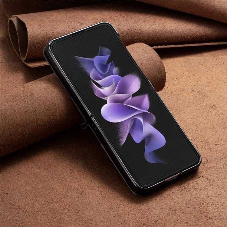 BINFEN COLOR PU Leather Case for Samsung Galaxy Z Flip4 5G Geometric Imprinted Phone Cover - Black