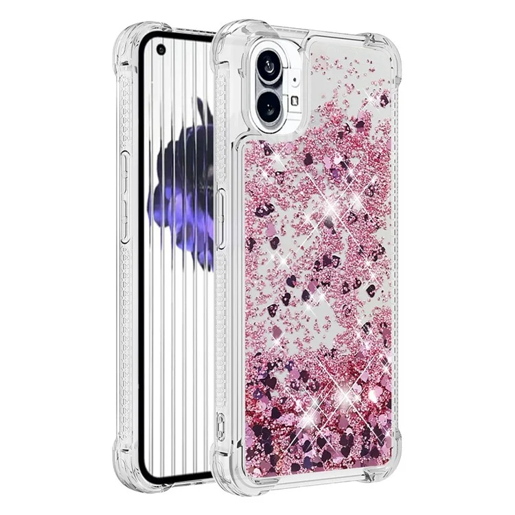 YB Quicksand Series-1 para Nothing phone (1) 5G Caja trasera de TPU Funda anticolisión con purpurina flotante líquida Carcasa de teléfono - Oro rosa / Corazones