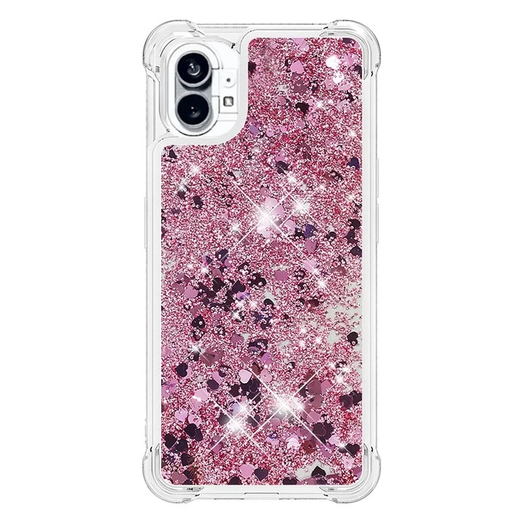 YB Quicksand Series-1 para Nothing phone (1) 5G Caja trasera de TPU Funda anticolisión con purpurina flotante líquida Carcasa de teléfono - Oro rosa / Corazones