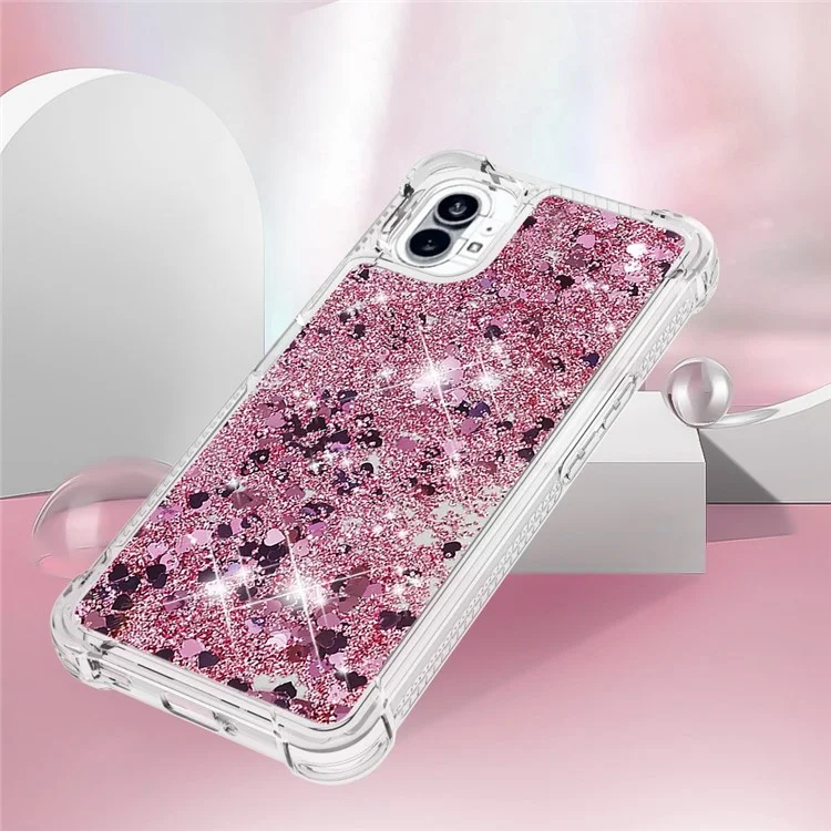 YB Quicksand Series-1 para Nothing phone (1) 5G Caja trasera de TPU Funda anticolisión con purpurina flotante líquida Carcasa de teléfono - Oro rosa / Corazones