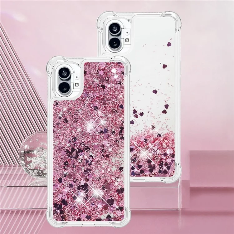 YB Quicksand Series-1 para Nothing phone (1) 5G Caja trasera de TPU Funda anticolisión con purpurina flotante líquida Carcasa de teléfono - Oro rosa / Corazones