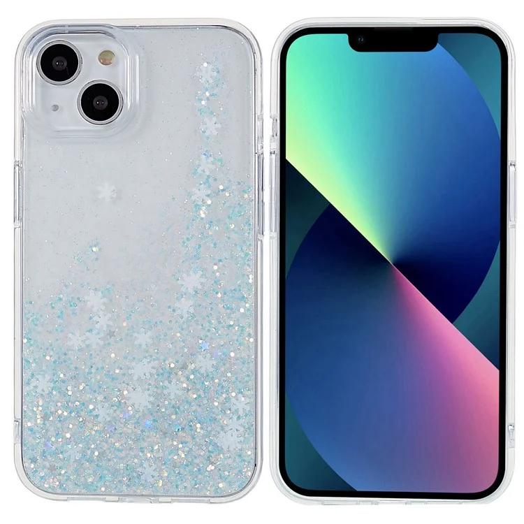 DFANS For iPhone 14 6.1 inch Shockproof Case Snowflake Glitter Decoration Phone Cover PC + TPU Hybrid Anti-Fall Case - White