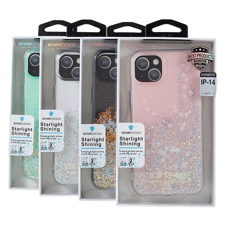 DFANS For iPhone 14 6.1 inch Shockproof Case Snowflake Glitter Decoration Phone Cover PC + TPU Hybrid Anti-Fall Case - White