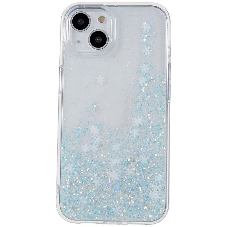 DFANS For iPhone 14 6.1 inch Shockproof Case Snowflake Glitter Decoration Phone Cover PC + TPU Hybrid Anti-Fall Case - White