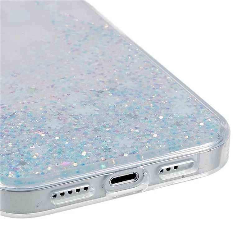 DFANS For iPhone 14 6.1 inch Shockproof Case Snowflake Glitter Decoration Phone Cover PC + TPU Hybrid Anti-Fall Case - White