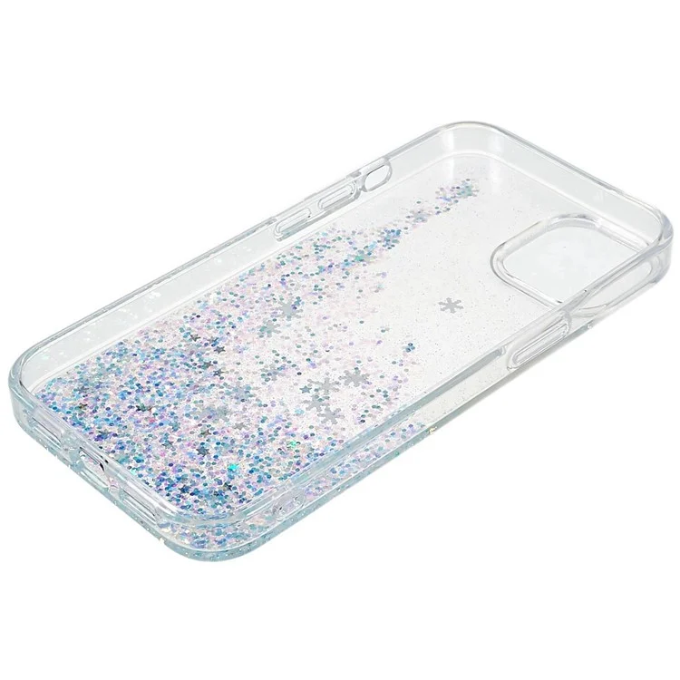 DFANS For iPhone 14 6.1 inch Shockproof Case Snowflake Glitter Decoration Phone Cover PC + TPU Hybrid Anti-Fall Case - White