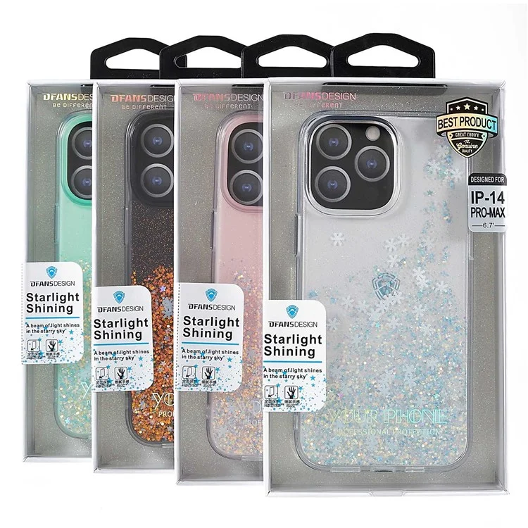 DFANS Starlight Shining Series pour iPhone 14 Pro Max 6,7 pouces, étui de téléphone en PC + TPU Snowflake Glitter Sequins Anti-drop Back Cover - Blanc
