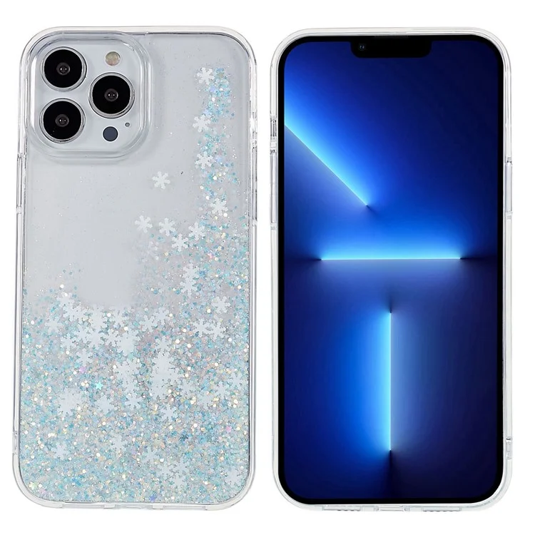 DFANS For iPhone 14 Pro 6.1 inch PC + TPU Phone Case Snowflake Glitter Decoration Shockproof Case Anti-Fall Phone Protector - White