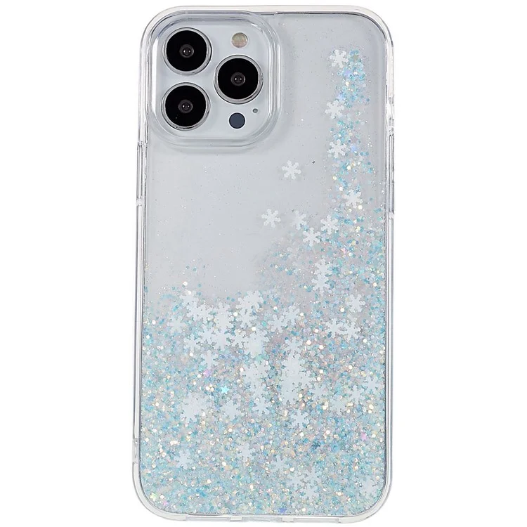 DFANS For iPhone 14 Pro 6.1 inch PC + TPU Phone Case Snowflake Glitter Decoration Shockproof Case Anti-Fall Phone Protector - White