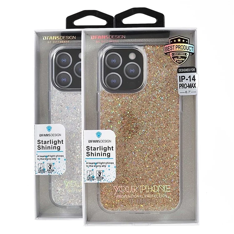 DFANS Starlight Shining Series Para Iphone 14 Pro Máximo de 6,7 Polegadas Capa de Telefone Completa Decoração de Proteção de Proteção PC + Tpu Híbrido Anti-arranhão Tampa - Prata