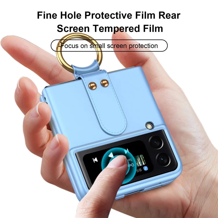 GKK Für Samsung Galaxy Z Flip4 5G Ultra Slim Finger Ring Kickstand Design Hard PC Phone Case Cover mit kleinem Bildschirm Gehärtetem Glas Schutz - Schwarz