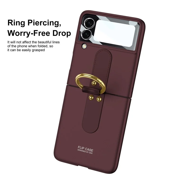 GKK Für Samsung Galaxy Z Flip4 5G Ultra Slim Finger Ring Kickstand Design Hard PC Phone Case Cover mit kleinem Bildschirm Gehärtetem Glas Schutz - Schwarz