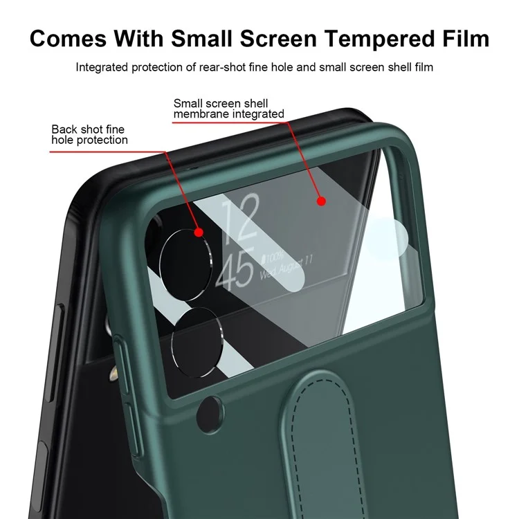 GKK Für Samsung Galaxy Z Flip4 5G Ultra Slim Finger Ring Kickstand Design Hard PC Phone Case Cover mit kleinem Bildschirm Gehärtetem Glas Schutz - Schwarz