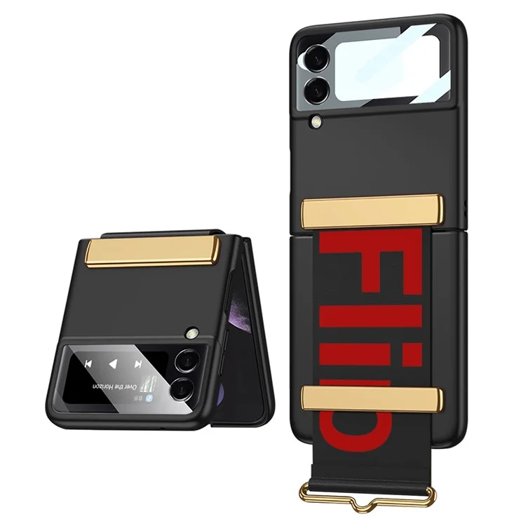 GKK per Samsung Galaxy Z Flip4 5G Custodia con tracolla Progettazione Hardware PC Elettroplaccatura Telefono pieghevole con piccolo schermo Pellicola in vetro temperato - Nero