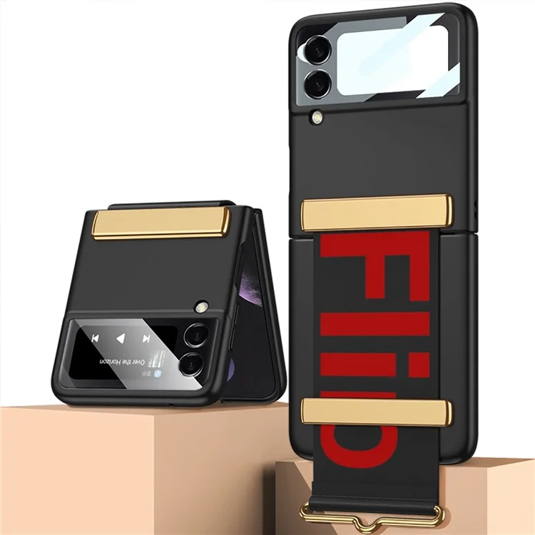 GKK per Samsung Galaxy Z Flip4 5G Custodia con tracolla Progettazione Hardware PC Elettroplaccatura Telefono pieghevole con piccolo schermo Pellicola in vetro temperato - Nero