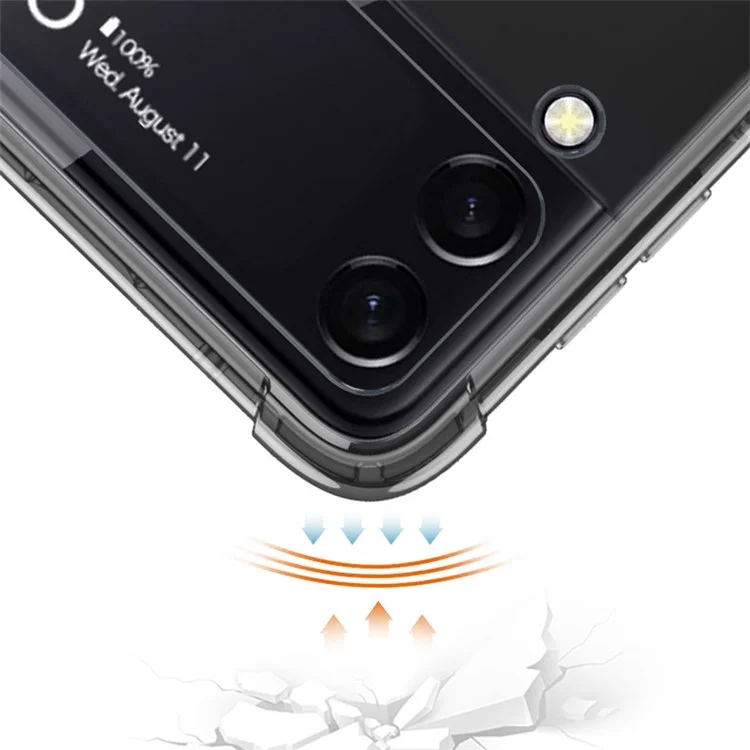 GKK For Samsung Galaxy Z Flip4 5G Finger Ring Design Airbag Anti-fall TPU Transparent Phone Case with Stylus Pen - Transparent Purple