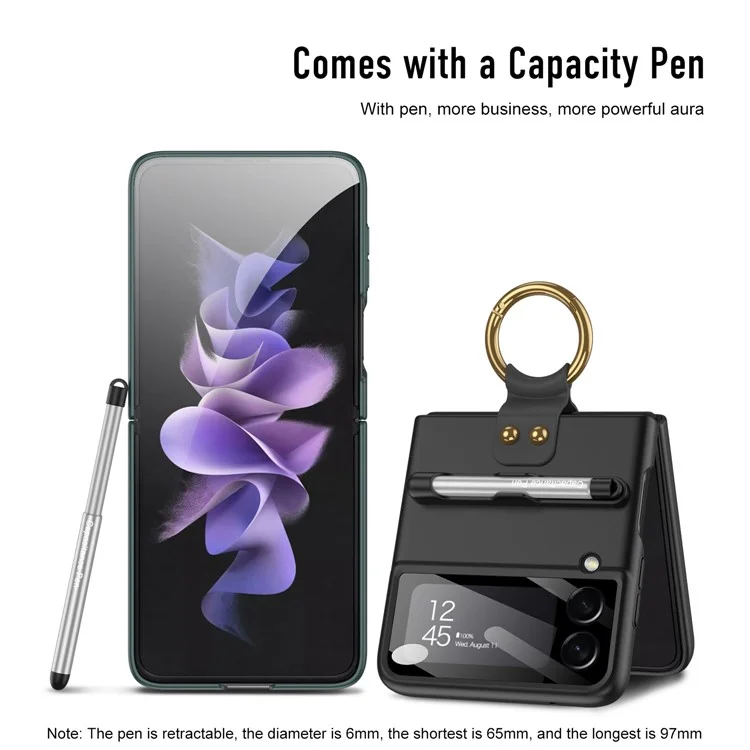 GKK For Samsung Galaxy Z Flip4 5G Ultra Slim Hard PC Phone Case with Tempered Glass Lens Protector+Stylus Pen - Blackish Green