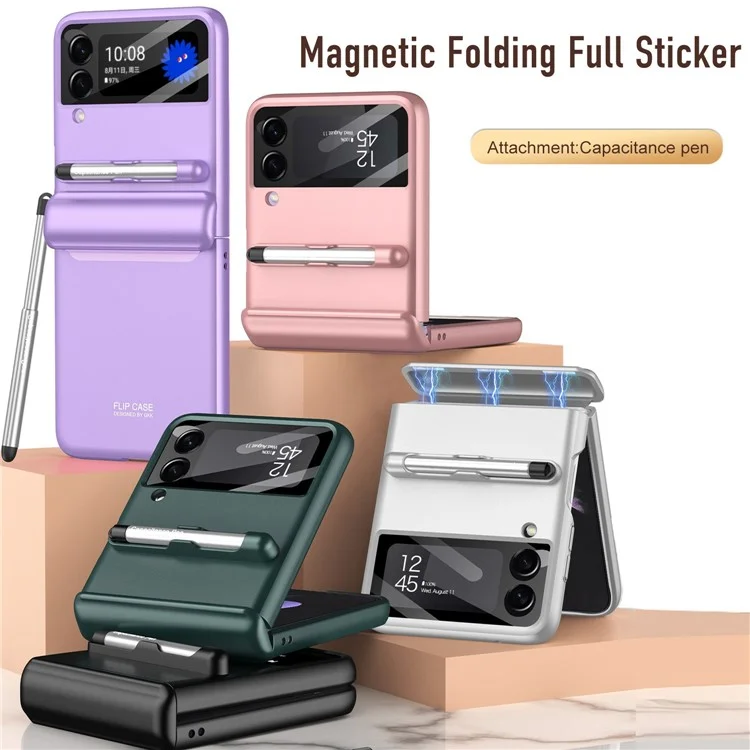 GKK For Samsung Galaxy Z Flip4 5G Magnetic Hinge PC Folding Phone Case Camera Lens Film Design Drop-proof Cover with Stylus Pen - Black
