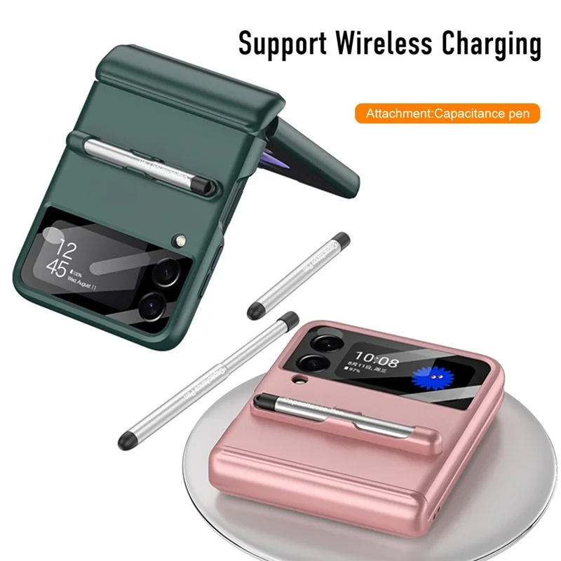 GKK For Samsung Galaxy Z Flip4 5G Magnetic Hinge PC Folding Phone Case Camera Lens Film Design Drop-proof Cover with Stylus Pen - Purple