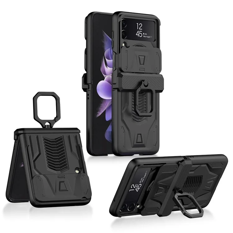 GKK para Samsung Galaxy Z Flip4 5G Funda de teléfono con bisagra magnética antirreflectante Protección de la cámara deslizante Cubierta trasera plegable dura de PC con soporte - Negro