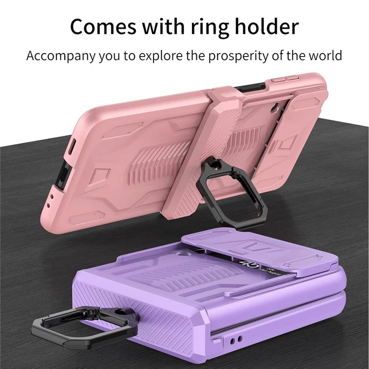GKK para Samsung Galaxy Z Flip4 5G Funda de teléfono con bisagra magnética antirreflectante Protección de la cámara deslizante Cubierta trasera plegable dura de PC con soporte - Negro