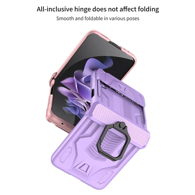 GKK para Samsung Galaxy Z Flip4 5G Funda de teléfono con bisagra magnética antirreflectante Protección de la cámara deslizante Cubierta trasera plegable dura de PC con soporte - Negro
